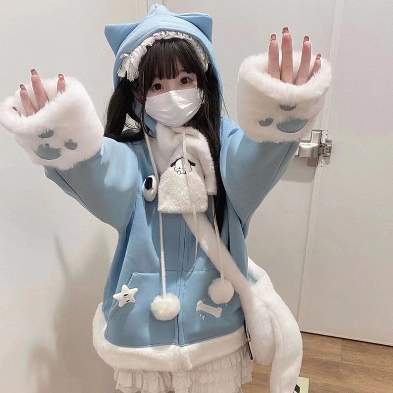 Women'S Fashion Zip Up Hoodies - Japanese Cute Anime Embroidery Cat Ear