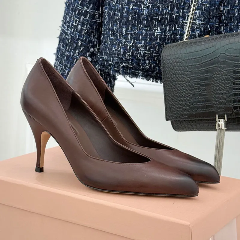 Women'S Fashion Week Paris - Leather Pumps Ladie Calf Leather Waxed