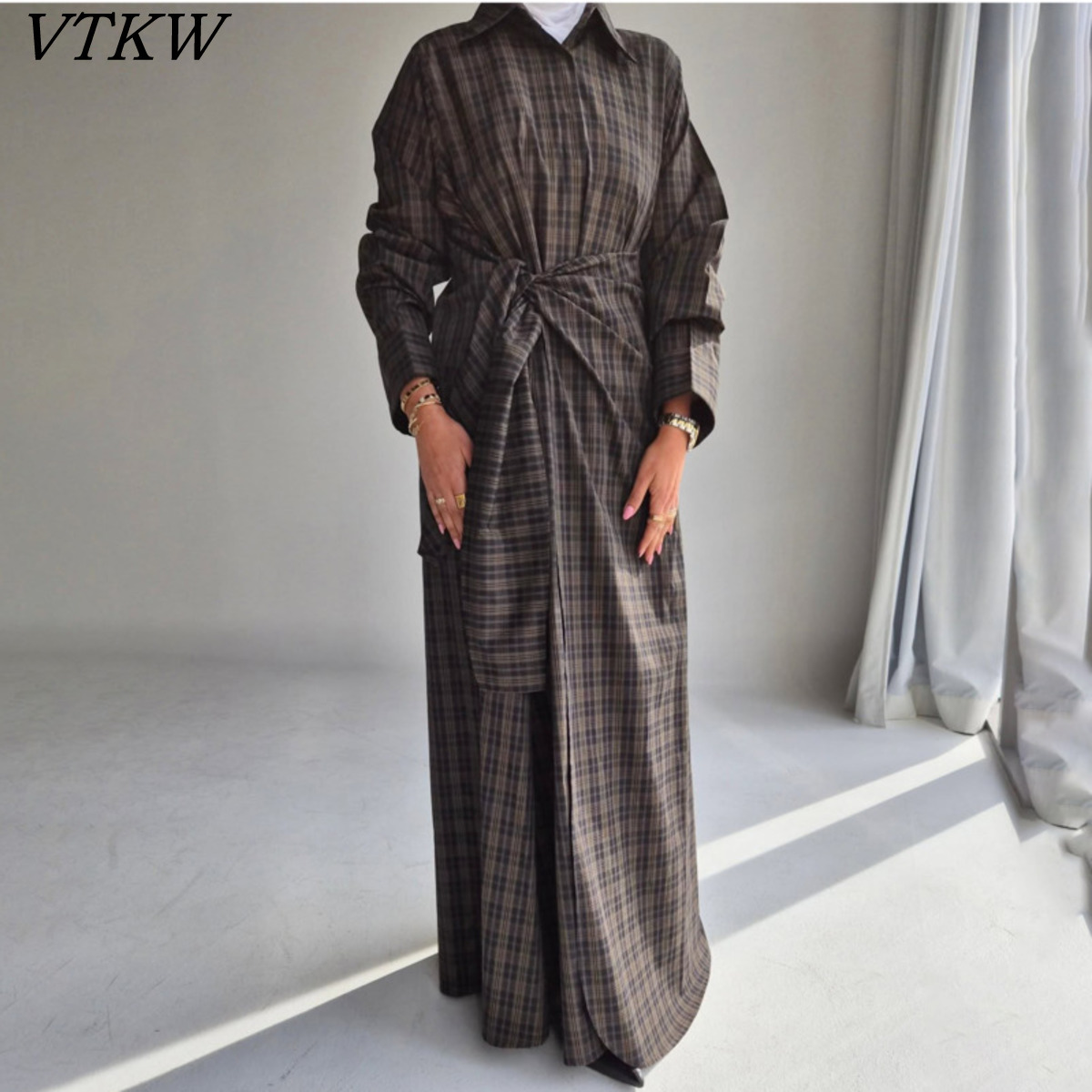 Belted Shirt Dress - VTKW 2026 New Arrival Women Dark
