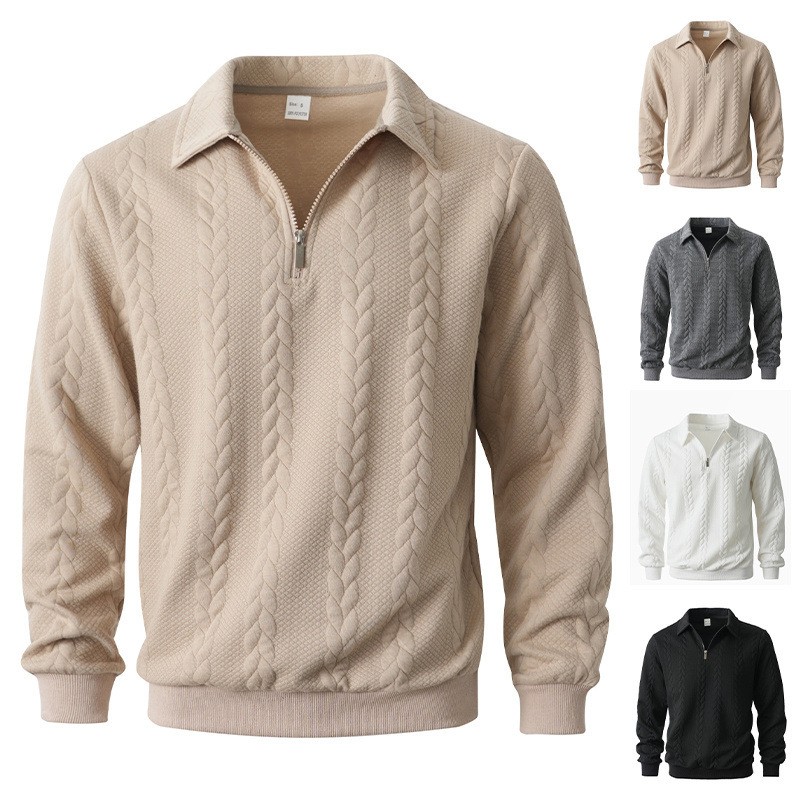 Ribbed Knit Sweater - Men's Sweater Man Jacquard Long Sleeve