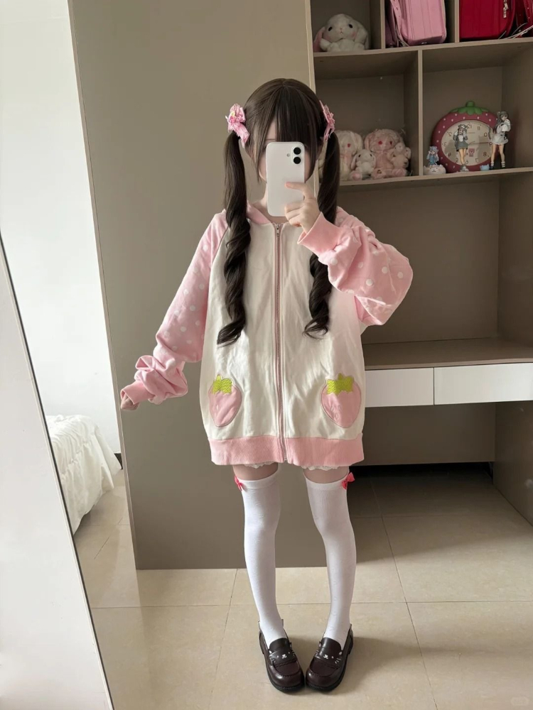 Women'S Fashion Zip Up Hoodies - Japanese Sweet Kawaii Hooded Coat Women