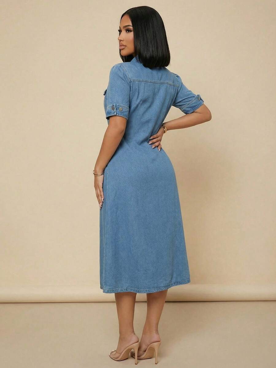 Denim Shorts Women - Women’s Light Wash Denim Midi Dress