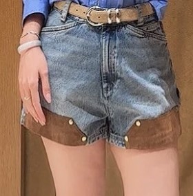 Denim Shorts Women - Spring/Summer Women Turn-down Collar Retro Patchwork