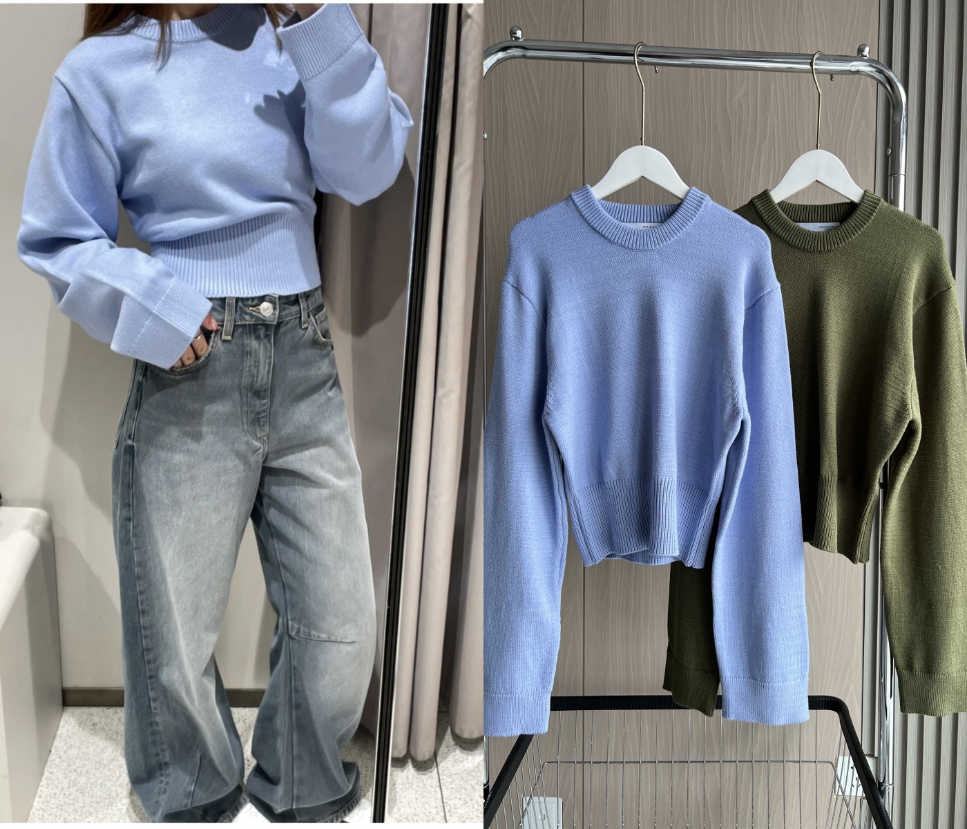 Ribbed Knit Sweater - Loose sleeve round neck knitted sweater