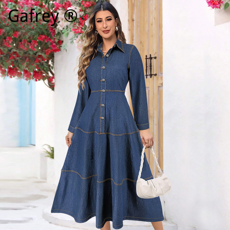 New Fashion Denim Jean Shirt D - Belted Shirt Dress reseña y precio