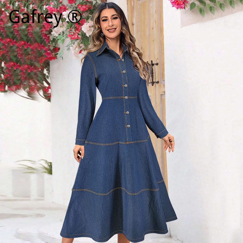 New Fashion Denim Jean Shirt D - Belted Shirt Dress reseña y precio