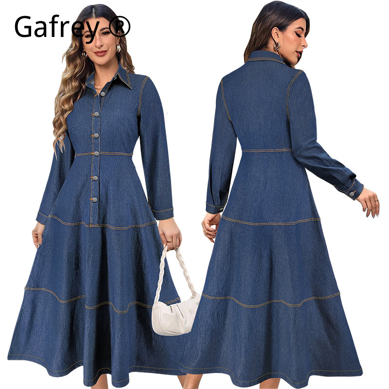 New Fashion Denim Jean Shirt D - Belted Shirt Dress reseña y precio