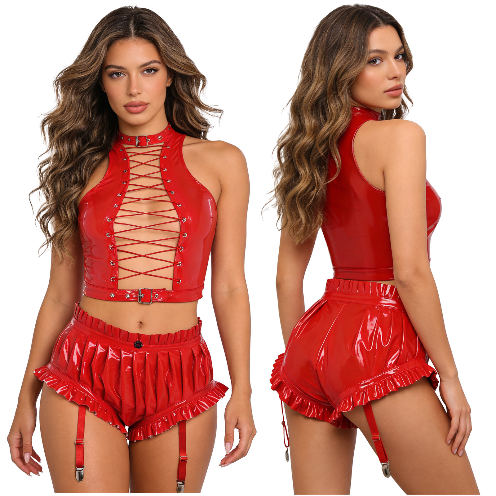 Womens Wet Look PU Leather Clu - Crop Top Women reseña y precio