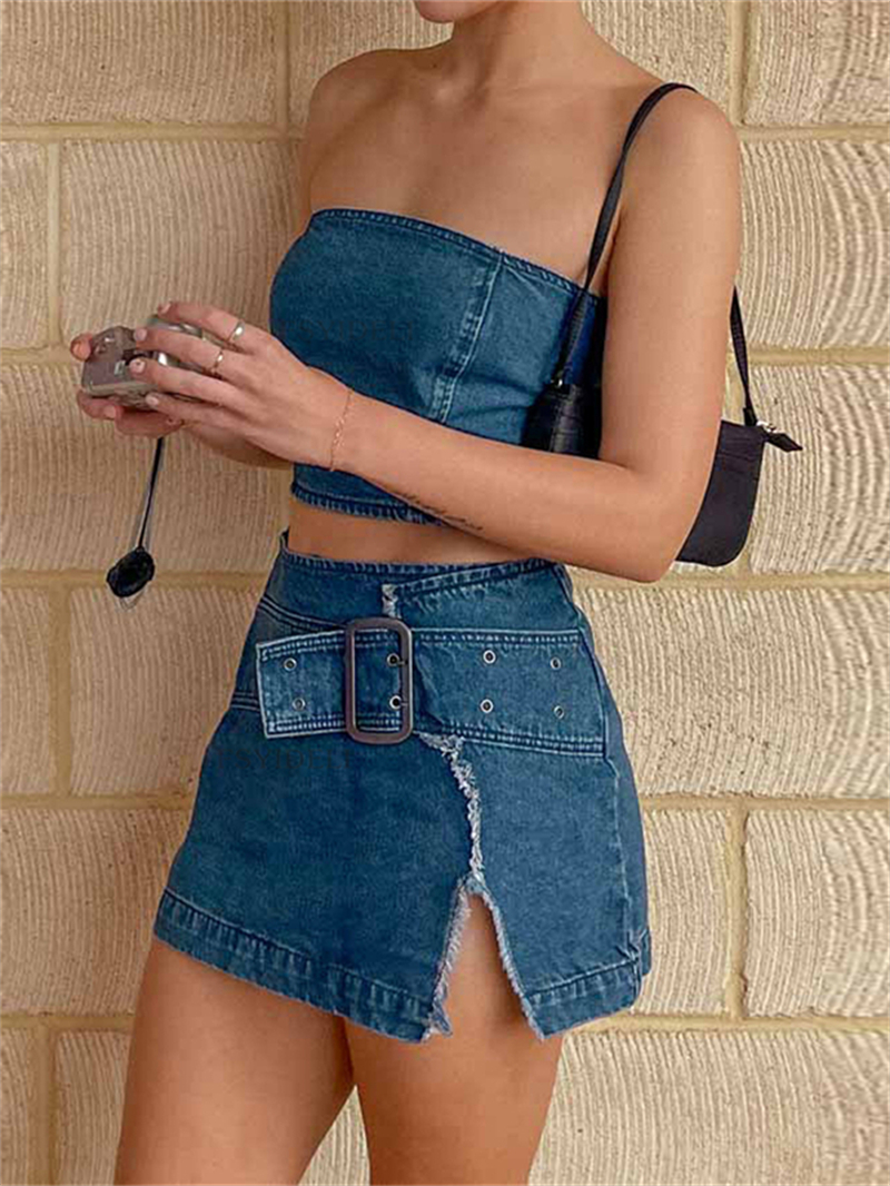 Sexy Denim 2 Piece Sets Women  - Women Fashion Jeans Top reseña y precio