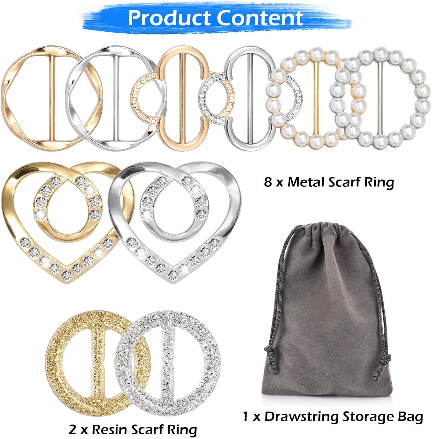 10Pcs Scarf Rings with Pearl & - Belted Shirt Dress reseña y precio