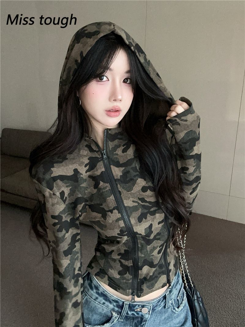Women Camo Zip-up Hoodie Cropp - Women'S Fashion Zip Up Hoodies reseña y precio