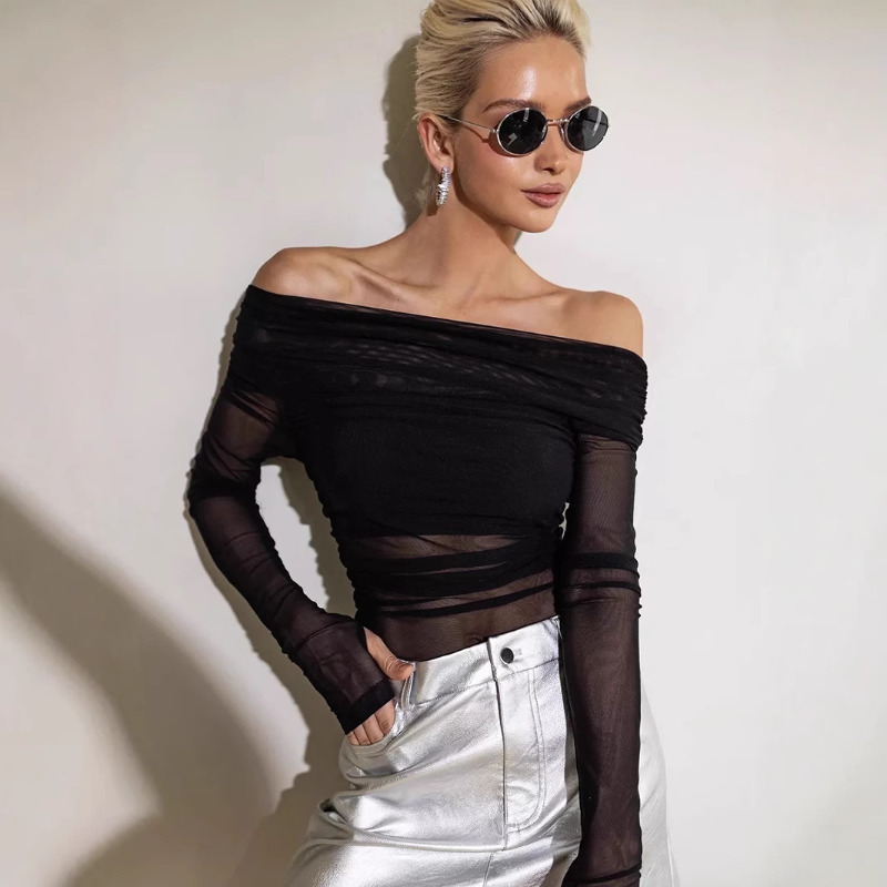 Women  Mesh Off Shoulder Top S - Crop Top Women reseña y precio