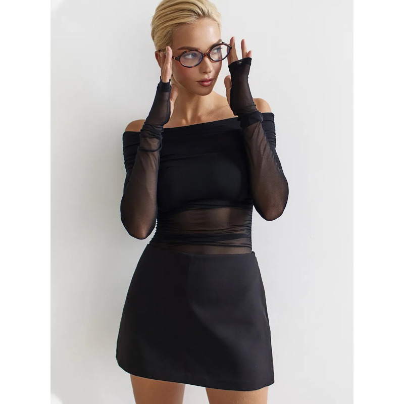 Women  Mesh Off Shoulder Top S - Crop Top Women reseña y precio