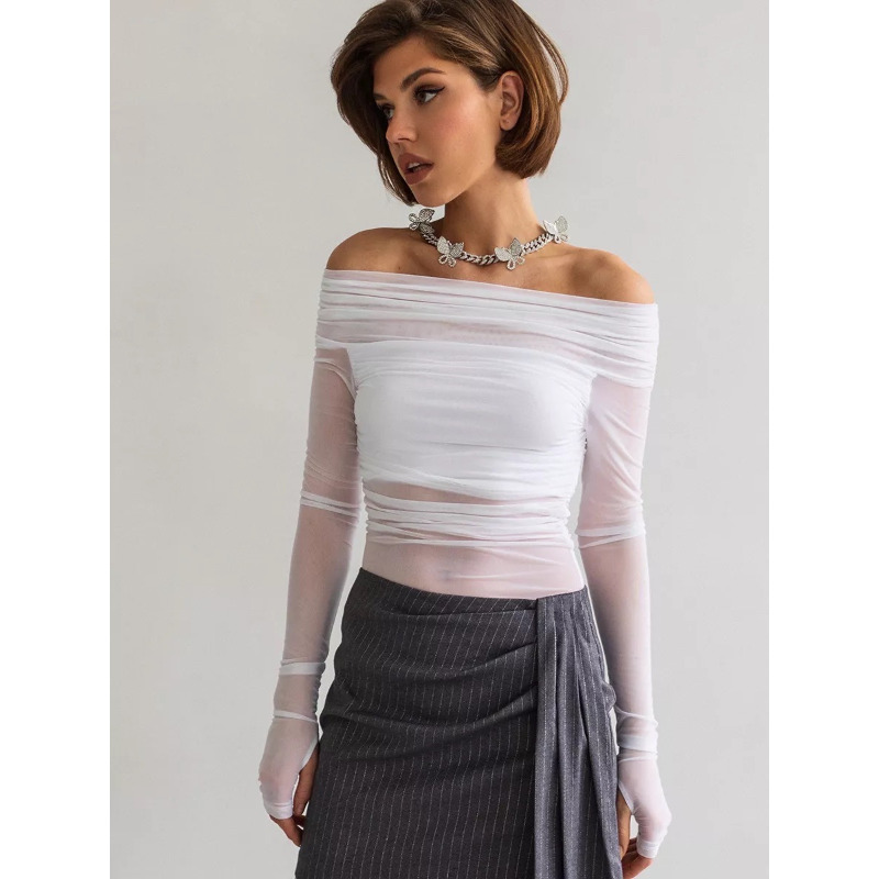 Women  Mesh Off Shoulder Top S - Crop Top Women reseña y precio