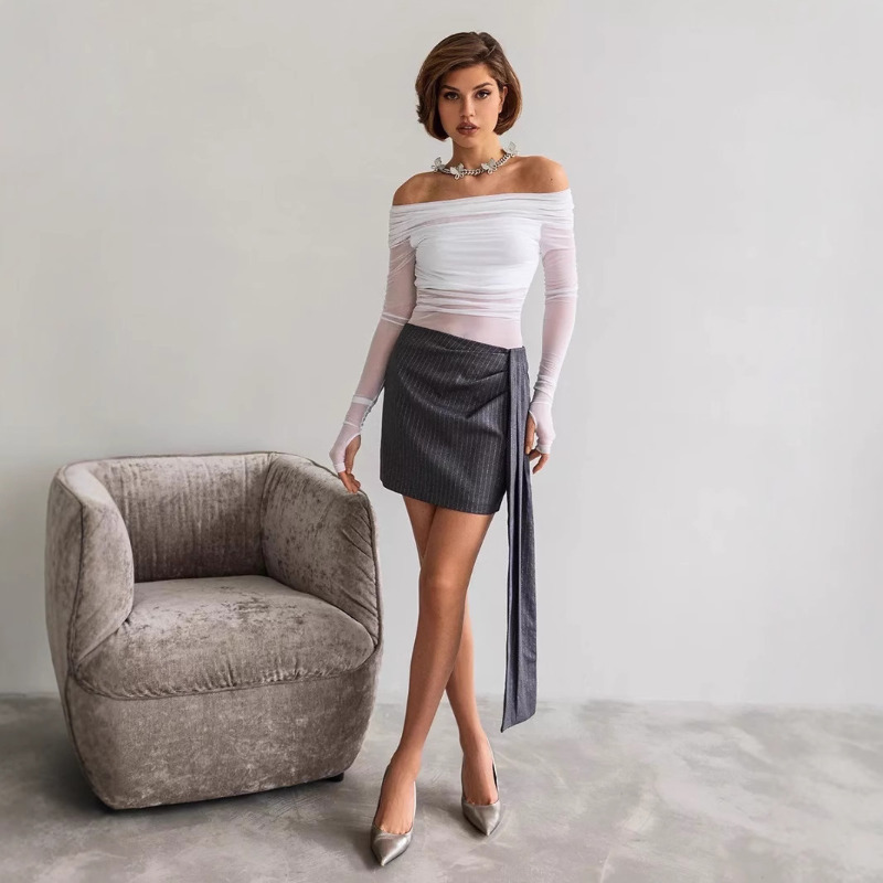 Women  Mesh Off Shoulder Top S - Crop Top Women reseña y precio