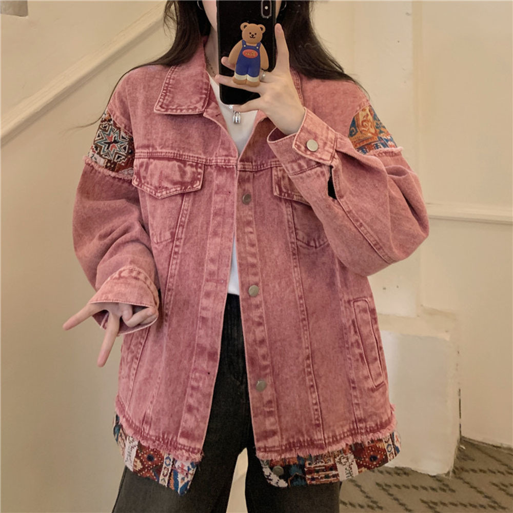 Fashion Pink Long Sleeve Denim - Women Fashion Jeans Top reseña y precio