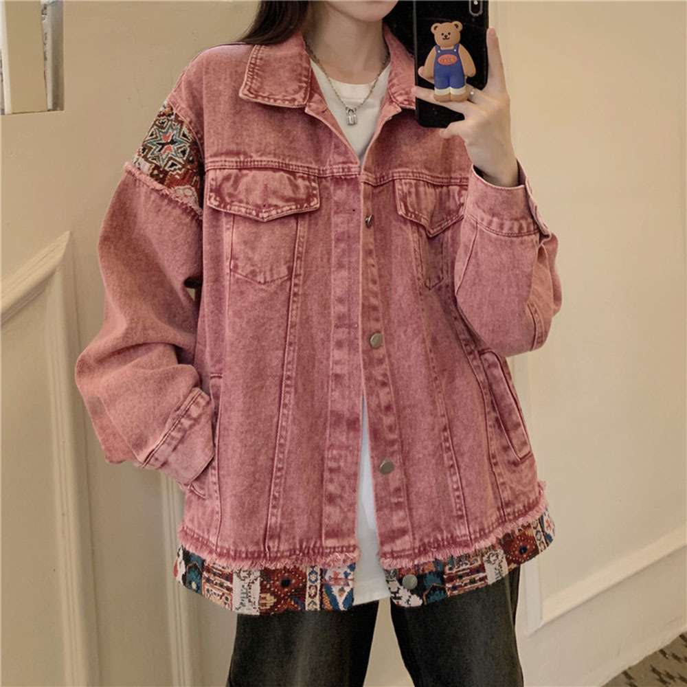 Fashion Pink Long Sleeve Denim - Women Fashion Jeans Top reseña y precio