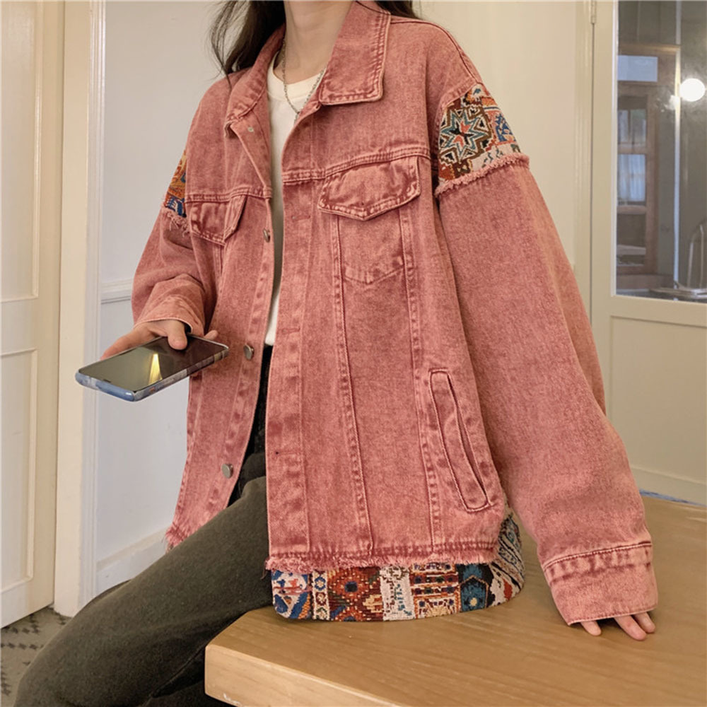 Fashion Pink Long Sleeve Denim - Women Fashion Jeans Top reseña y precio