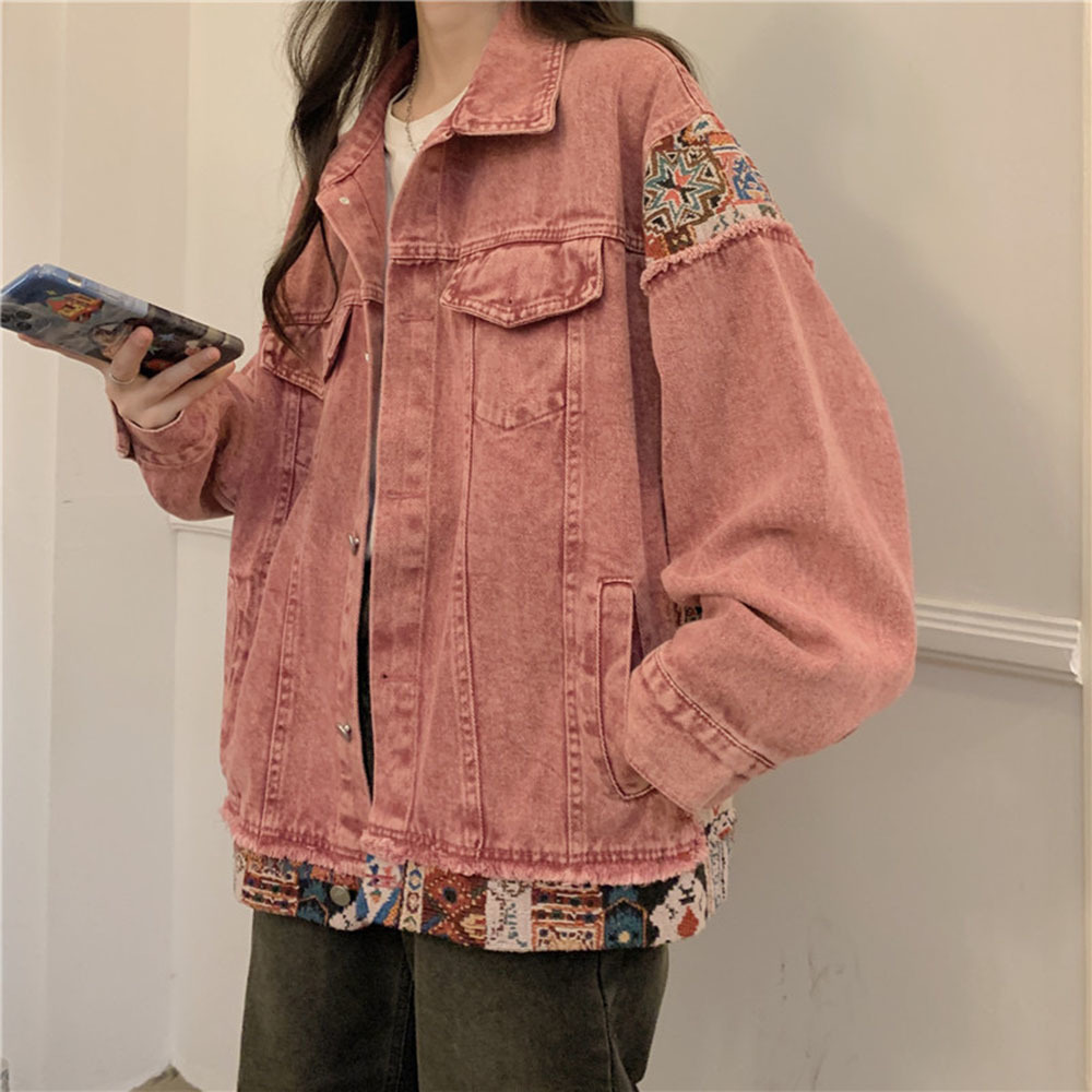 Fashion Pink Long Sleeve Denim - Women Fashion Jeans Top reseña y precio