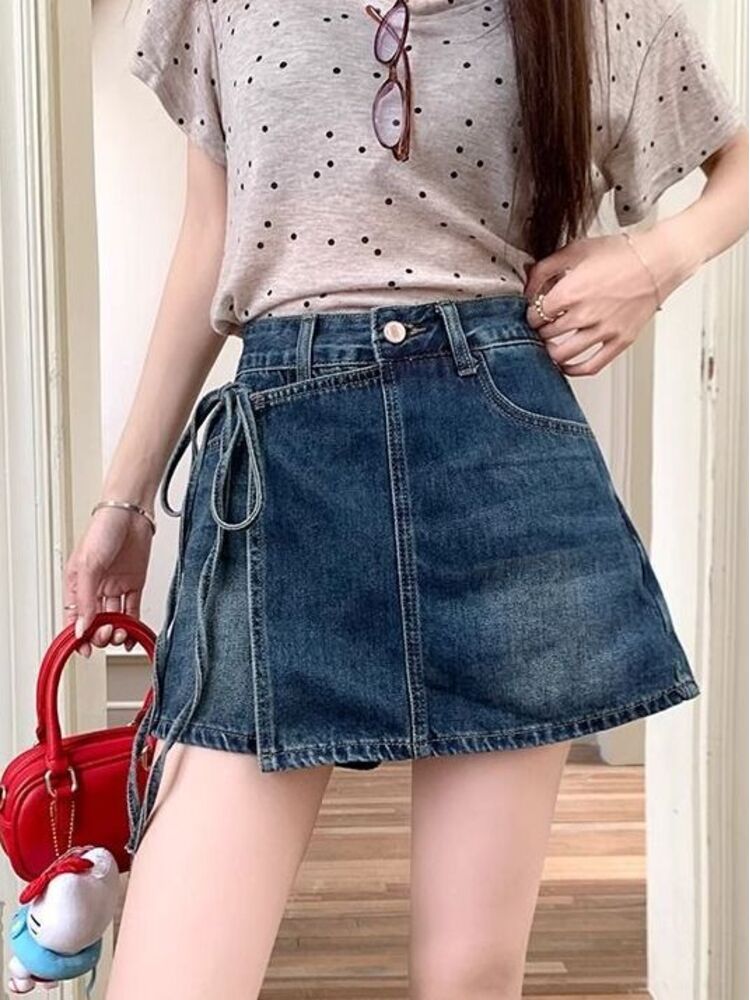 Women High Waist Denim Skort L - Denim Shorts Women reseña y precio