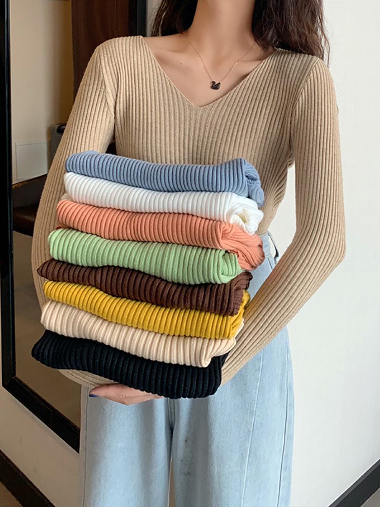 2026 Basic B-neck Solid Autumn - Ribbed Knit Sweater reseña y precio