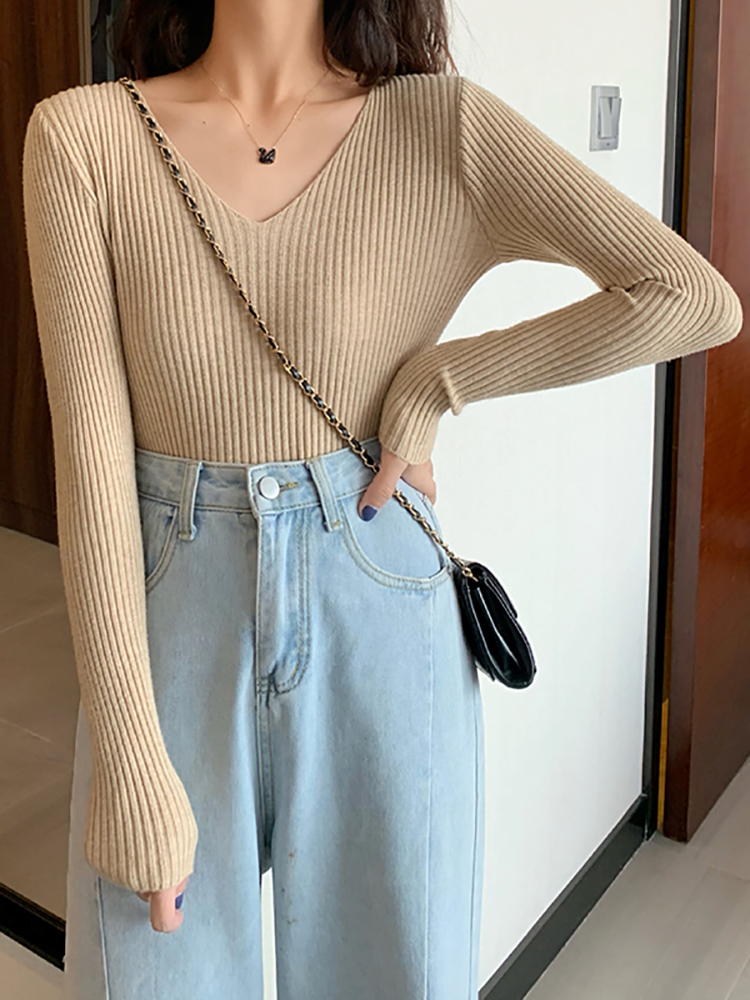 2026 Basic B-neck Solid Autumn - Ribbed Knit Sweater reseña y precio