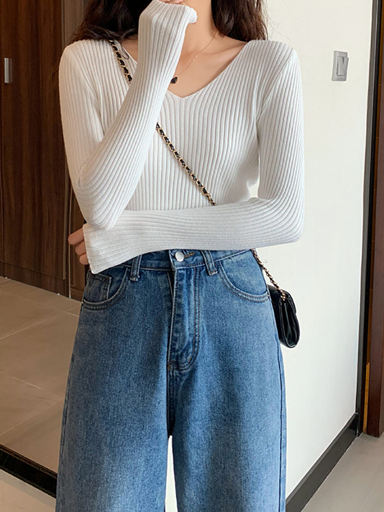 2026 Basic B-neck Solid Autumn - Ribbed Knit Sweater reseña y precio
