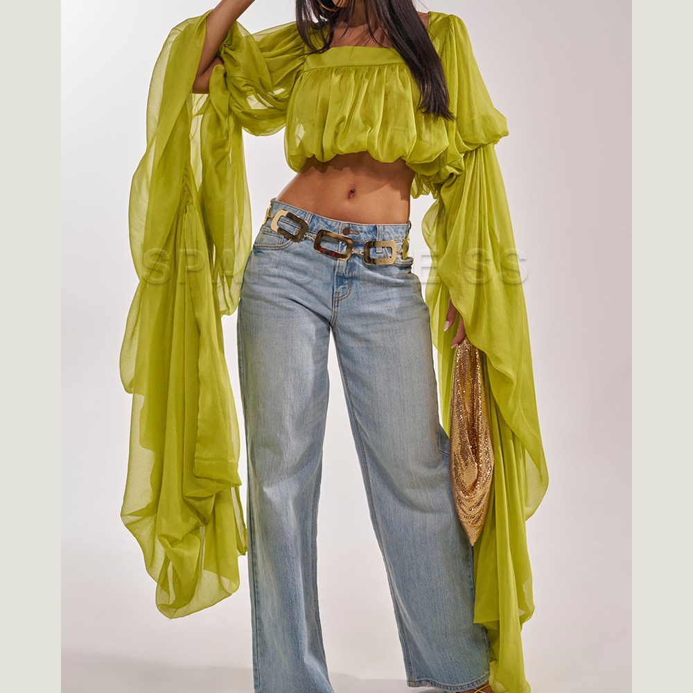 Women Chiffon Crop Top, Puff L - Crop Top Women reseña y precio