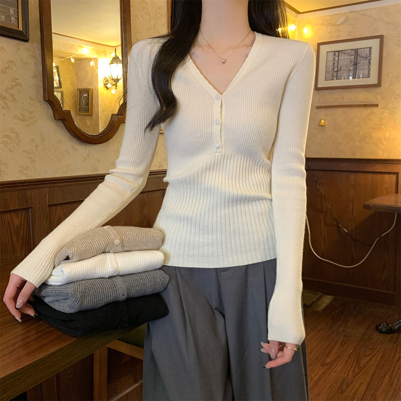Stretch Slim Fit V-Neck Knitte - Ribbed Knit Sweater reseña y precio
