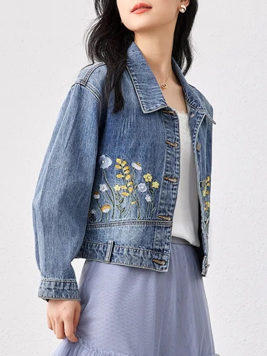 Floral Embroidered Denim Short - Women Fashion Jeans Top reseña y precio