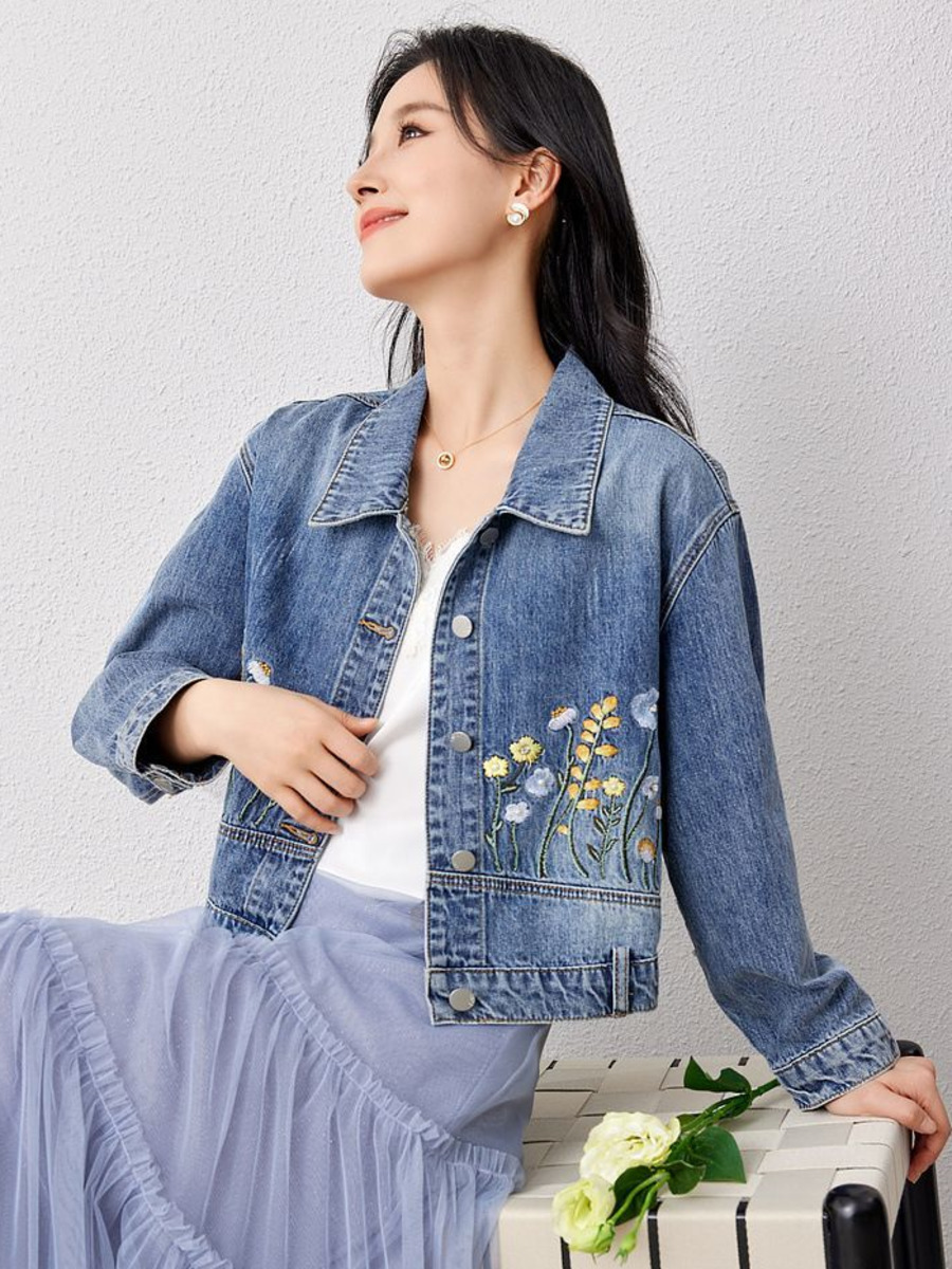 Floral Embroidered Denim Short - Women Fashion Jeans Top reseña y precio