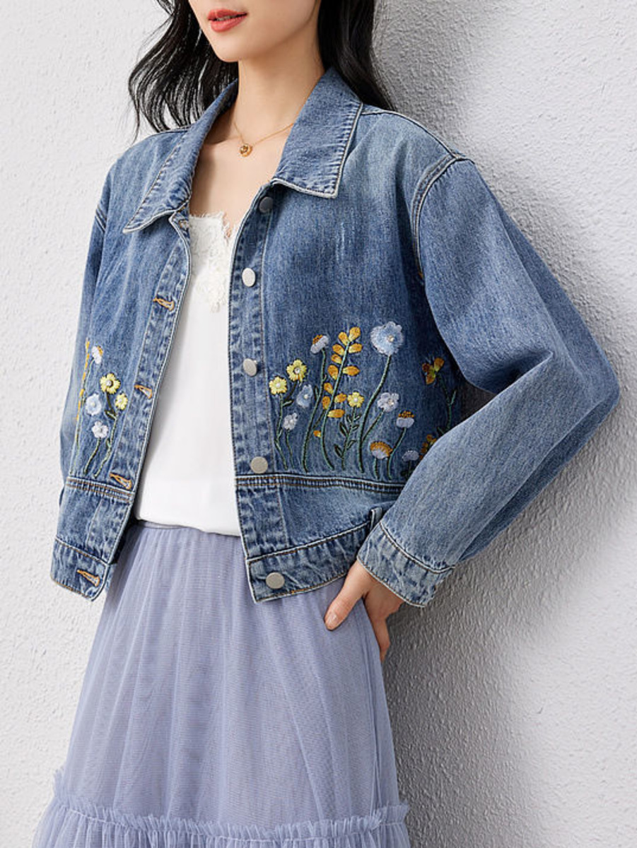 Floral Embroidered Denim Short - Women Fashion Jeans Top reseña y precio