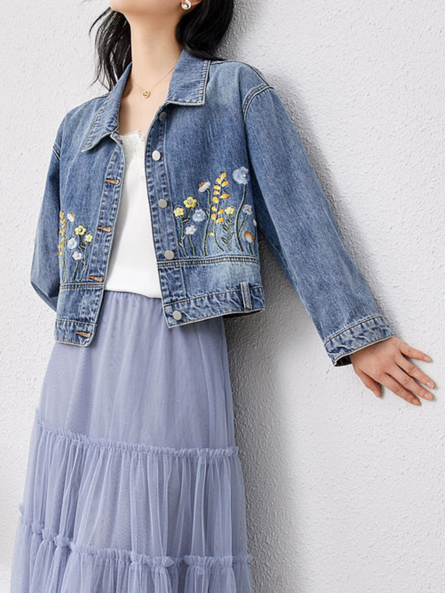 Floral Embroidered Denim Short - Women Fashion Jeans Top reseña y precio