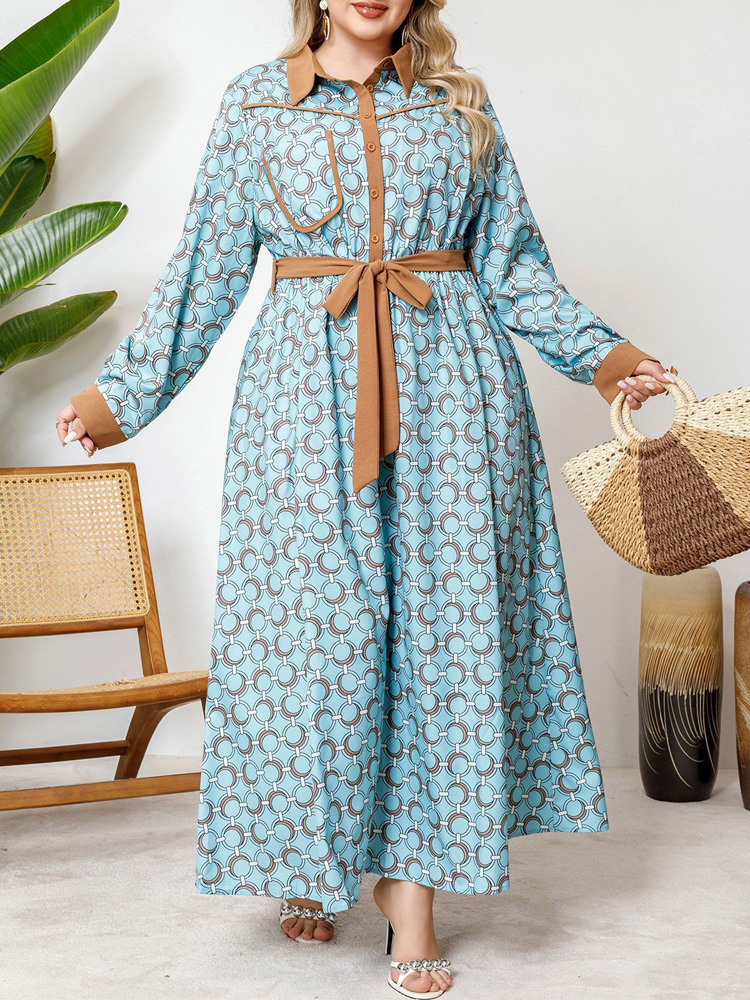 GIBSIE Plus Size Half Button P - Belted Shirt Dress reseña y precio