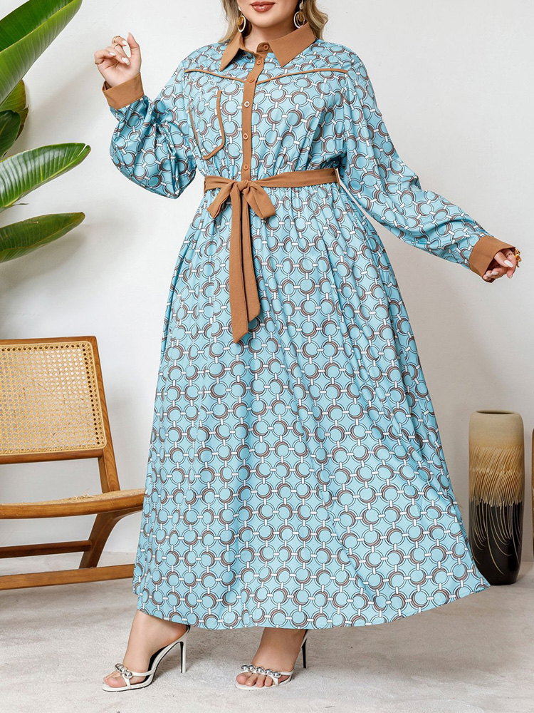 GIBSIE Plus Size Half Button P - Belted Shirt Dress reseña y precio