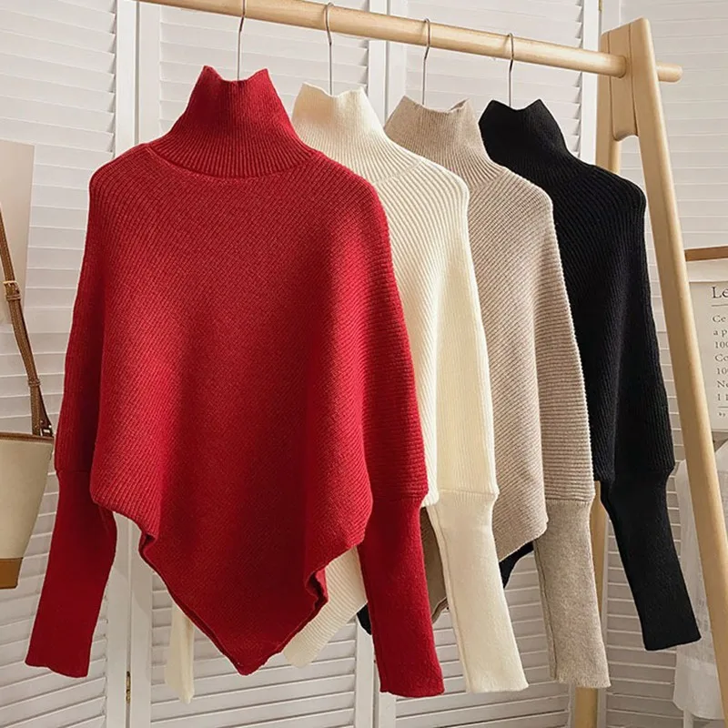 Asymmetric Knit Poncho Sweater - Ribbed Knit Sweater reseña y precio