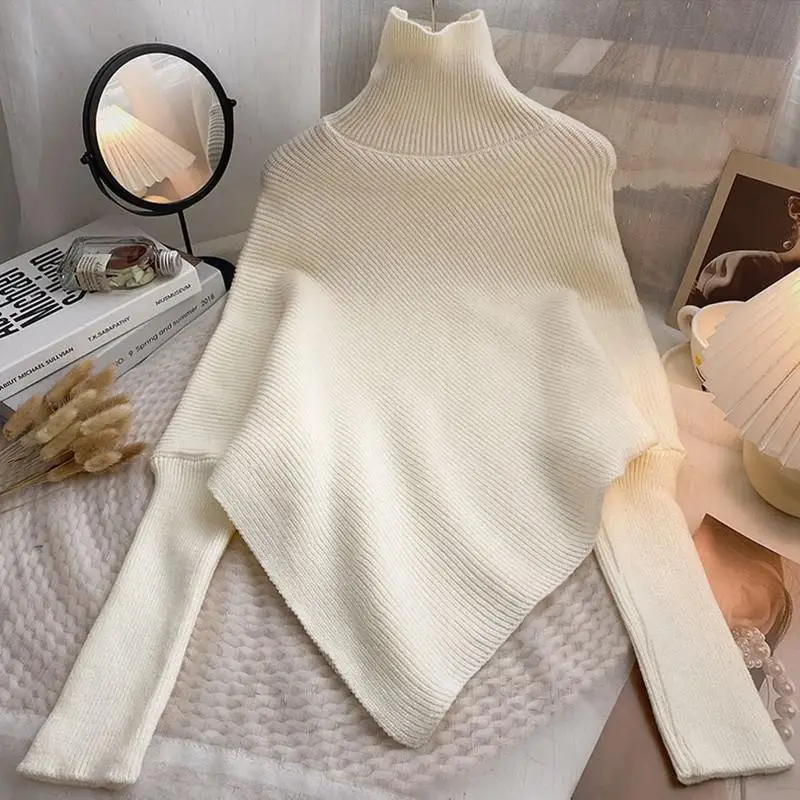 Asymmetric Knit Poncho Sweater - Ribbed Knit Sweater reseña y precio
