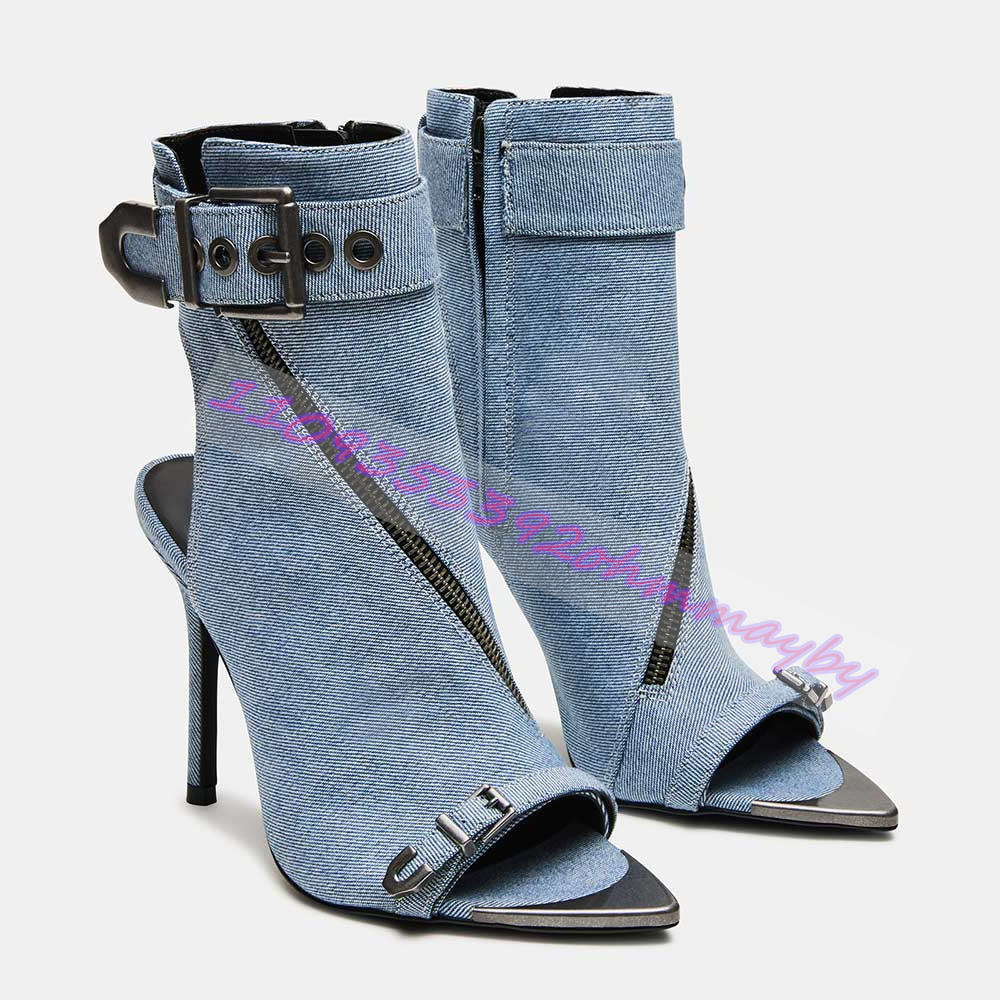 Summer Blue Denim Pointed-Toe  - Women'S Fashion Belts reseña y precio