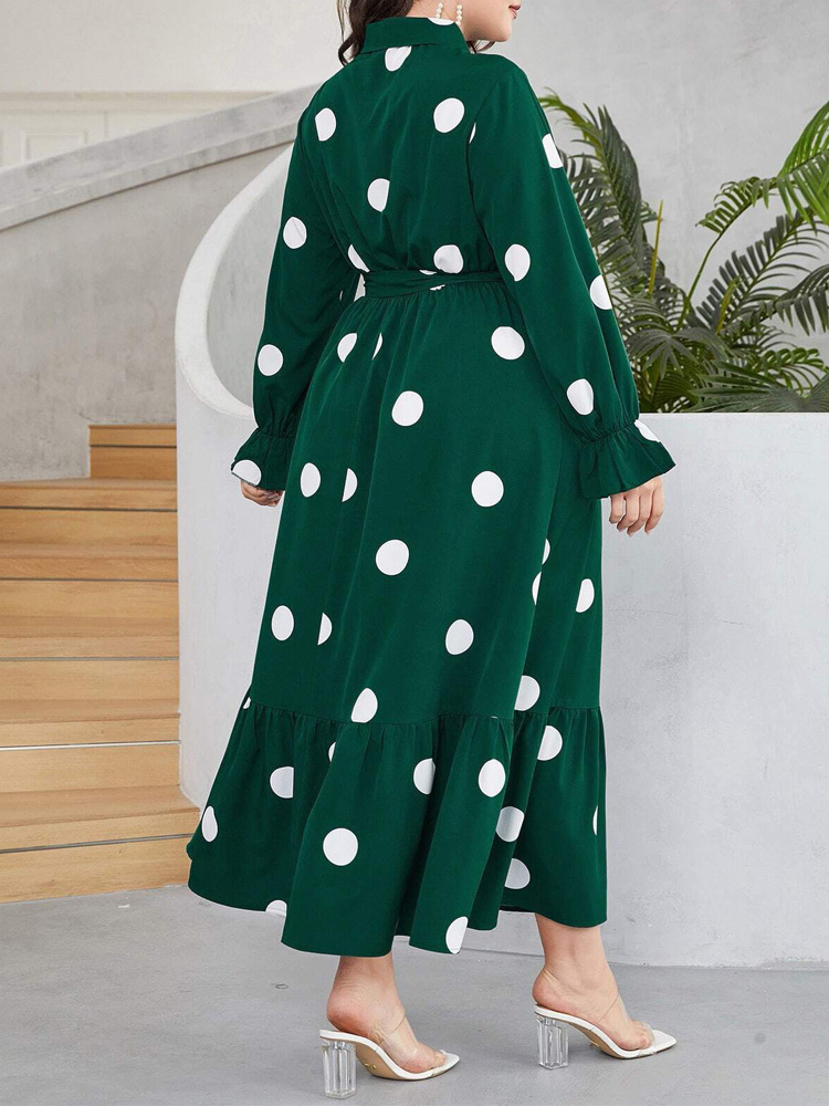 GIBSIE Plus Size Polka Dot Hal - Belted Shirt Dress reseña y precio