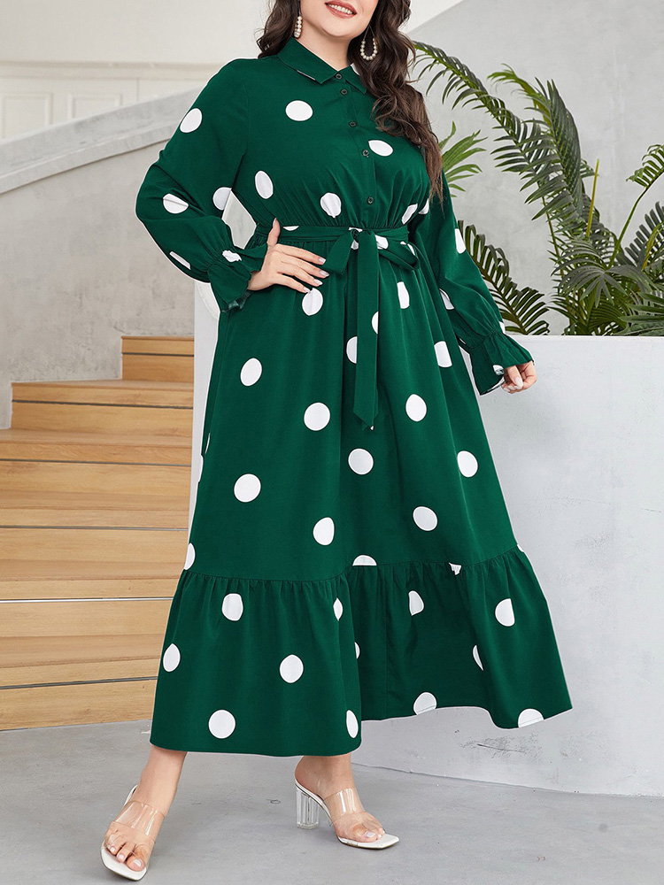 GIBSIE Plus Size Polka Dot Hal - Belted Shirt Dress reseña y precio