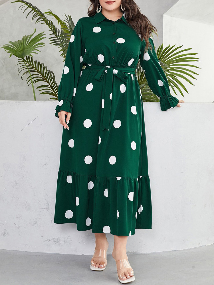 GIBSIE Plus Size Polka Dot Hal - Belted Shirt Dress reseña y precio
