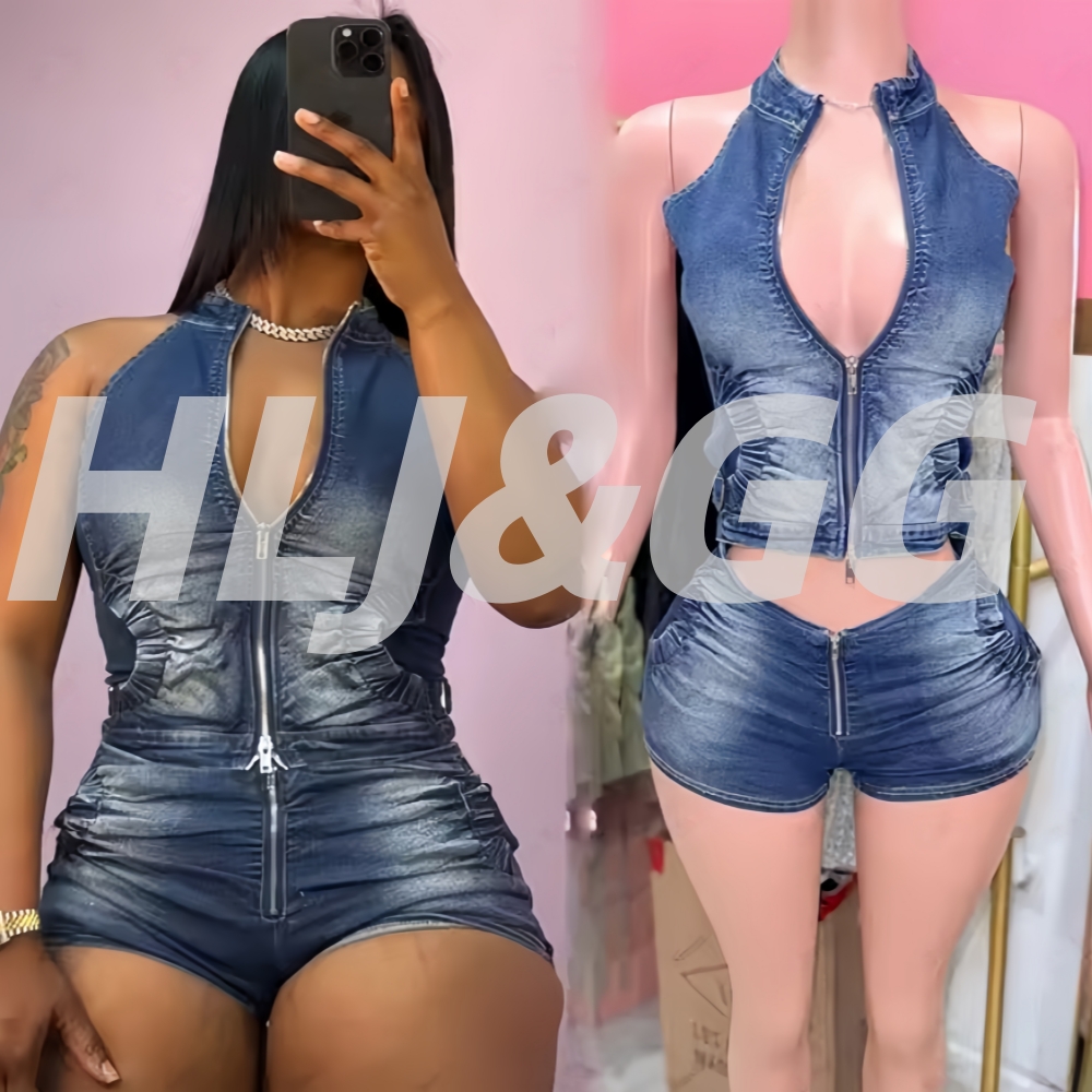 HLJ&GG Blue Fashion Denim Halt - Women Fashion Jeans Top reseña y precio