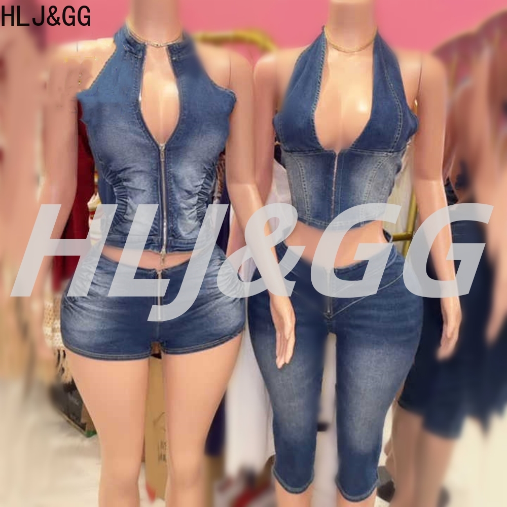 HLJ&GG Blue Fashion Denim Halt - Women Fashion Jeans Top reseña y precio