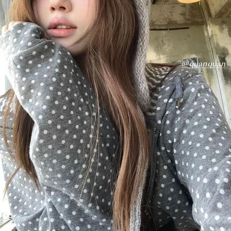 Korean Polka Dot Casual Printe - Women'S Fashion Zip Up Hoodies reseña y precio
