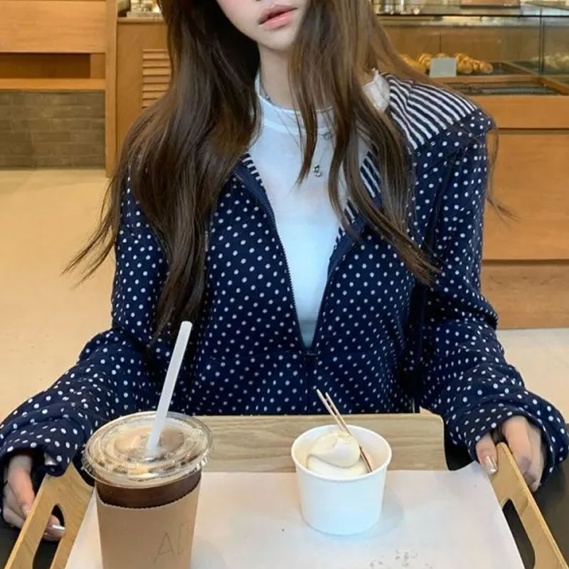 Korean Polka Dot Casual Printe - Women'S Fashion Zip Up Hoodies reseña y precio