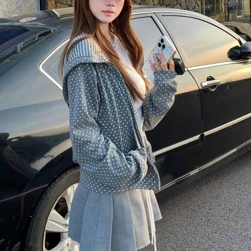 Korean Polka Dot Casual Printe - Women'S Fashion Zip Up Hoodies reseña y precio