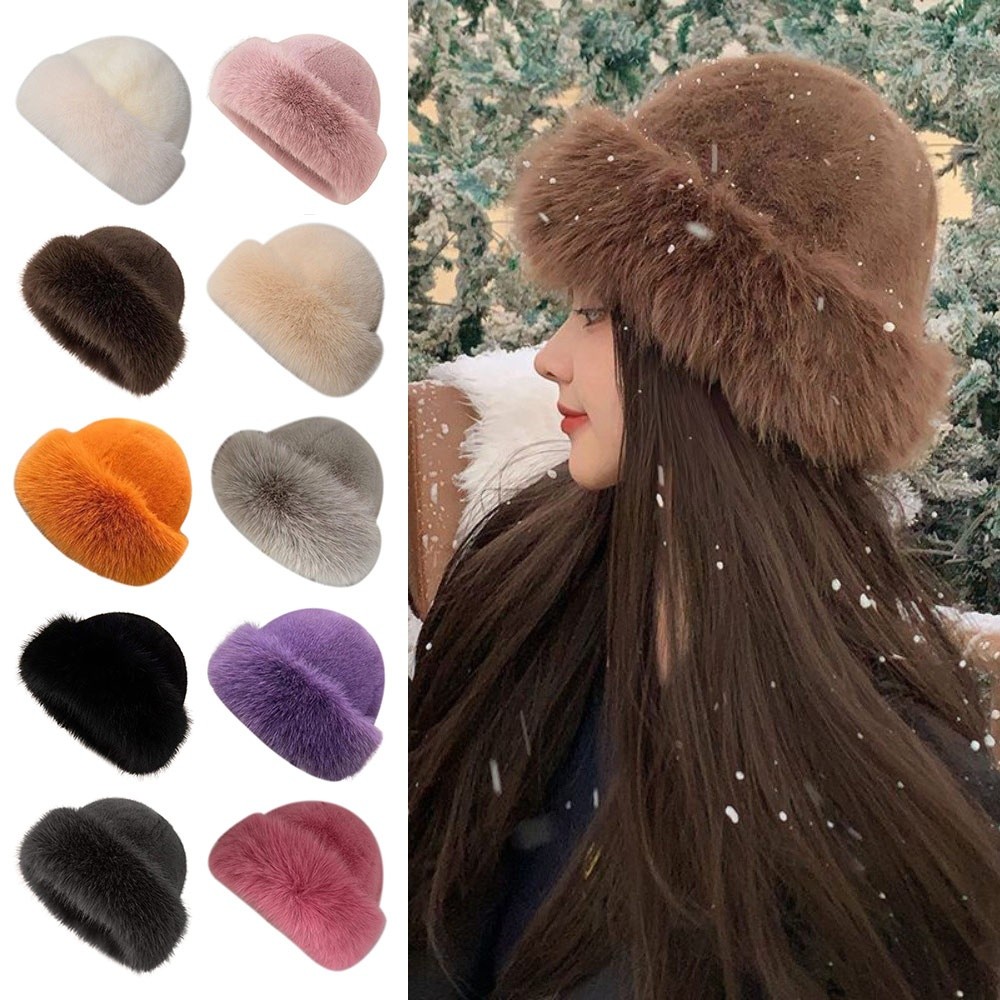 New Fluffy Fur Winter Hat Soli - Bucket Hat Women reseña y precio
