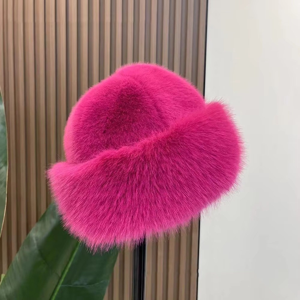 New Fluffy Fur Winter Hat Soli - Bucket Hat Women reseña y precio