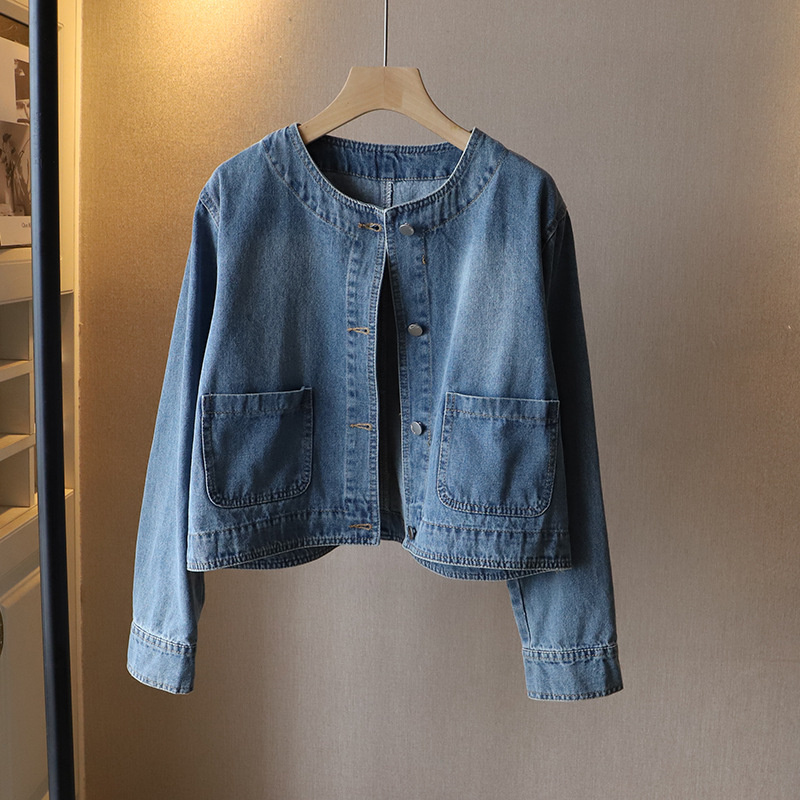 Fashion O-neck Denim Jacket Wo - Women Fashion Jeans Top reseña y precio
