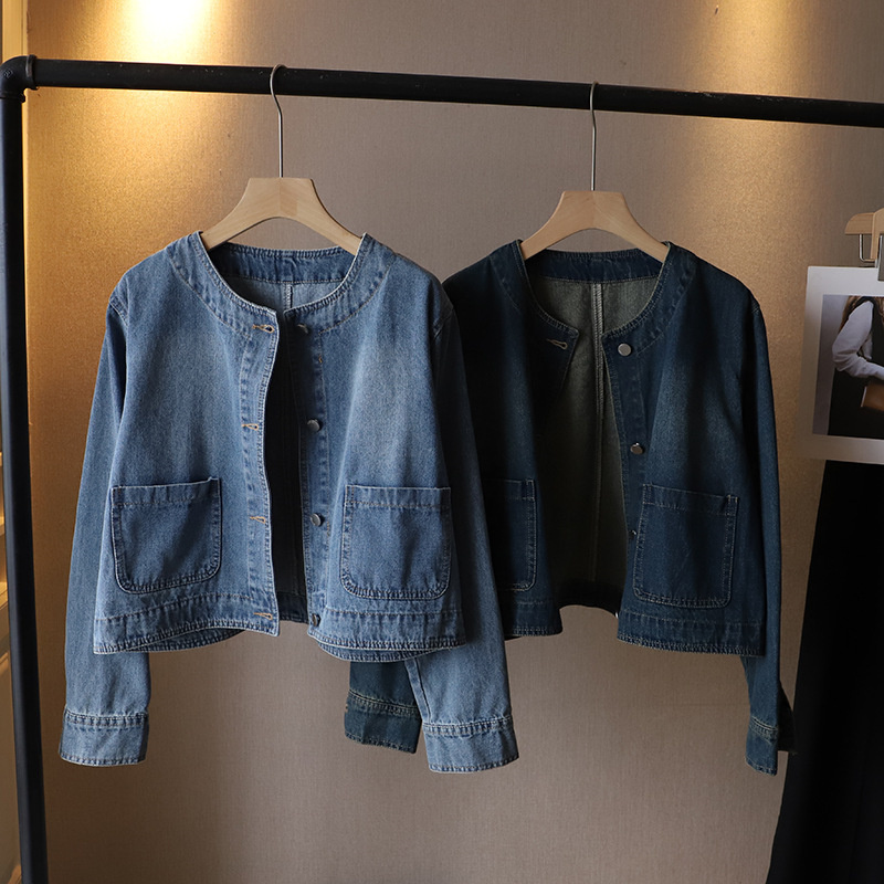 Fashion O-neck Denim Jacket Wo - Women Fashion Jeans Top reseña y precio